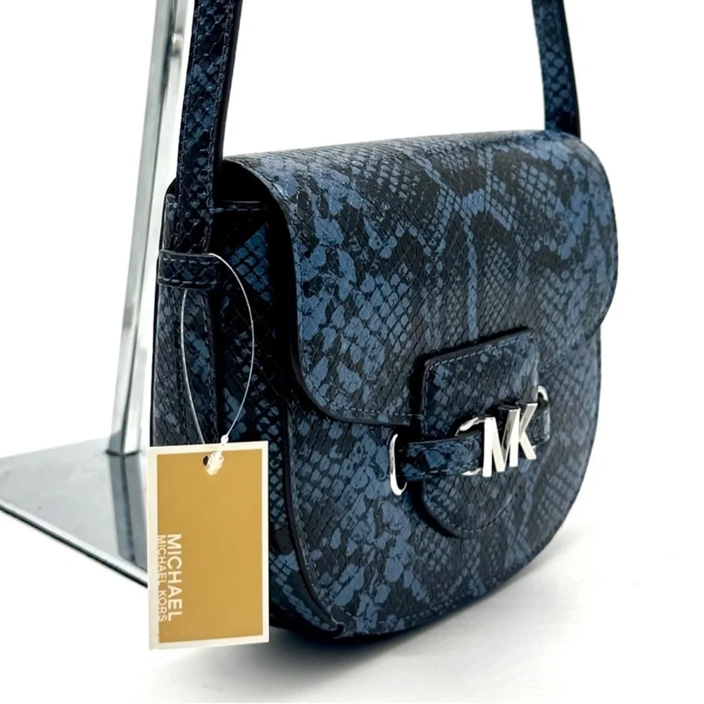 Michael Kors Small Reed Leather Saddle Crossbody Bag Denim Multi